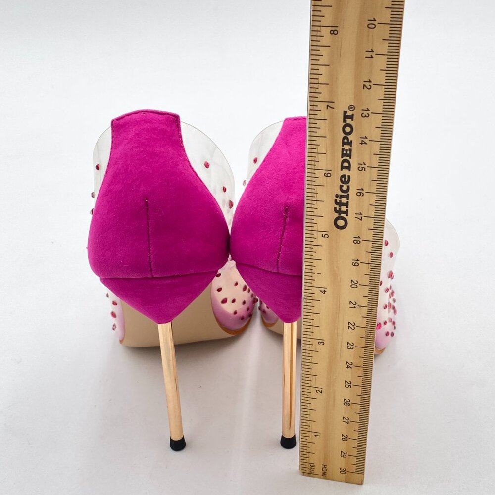 FSJ Fuchsia Studded Pointed Toe Transparent Pumps High Heels Shoes - Picture 5 of 8
